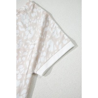 Khaki Leopard Print V Neck Side Slit Loose Fit T Shirt - L thumbnail
