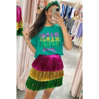 Sea Green Sequin Mardi Gras Letter Graphic T Shirt - L thumbnail