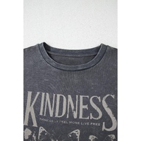 Dark Grey Kindness Butterflies Graphic Mineral Wash Loose Tee - L thumbnail