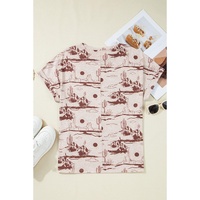 Brown Desert Sand Print Short Sleeve Knit Top - L thumbnail