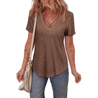 Chestnut Mineral Wash Criss Cross V Neck Casual T Shirt - L thumbnail