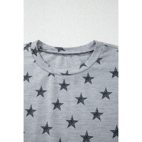 Gray Star Print Tiered Ruffled Sleeve Crew Neck T Shirt - S thumbnail