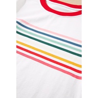 White Rainbow Stripe Print Contrast Crewneck T Shirt - M thumbnail