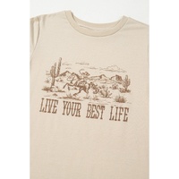 Beige LIVE YOUR BEST LIFE Crew Neck Western Graphic Tee - L thumbnail