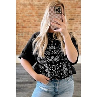 Black Paisley Print Crew Neck Loose Fit Tunic Tee - M thumbnail