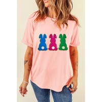 Pink Easter Bunny Chenille Patched Graphic Tee - L thumbnail