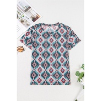 Blue Western Aztec Print Mesh Slim T Shirt - L thumbnail