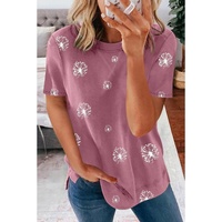 Pink Dandelion Print Crew Neck T-shirt - M thumbnail
