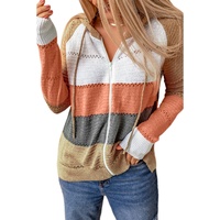 Azura Exchange Zipped Front Colorblock Hollow-out Knit Hoodie - L thumbnail