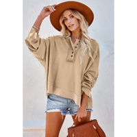 Azura Exchange Casual Khaki Hoodie with Patchwork Trim - S thumbnail