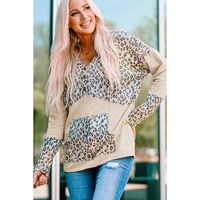 Azura Exchange Leopard Patchwork Hooded Sweatshirt with Pocket - S thumbnail
