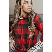 Azura Exchange Plaid Striped Patchwork Drawstring Hoodie - L thumbnail