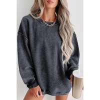 Azura Exchange Gray Ribbed Knit Round Neck Pullover Sweatshirt - L thumbnail