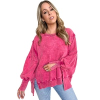 Azura Exchange Relaxed Fit Acid Wash Pullover Sweatshirt with Slit Details - M thumbnail