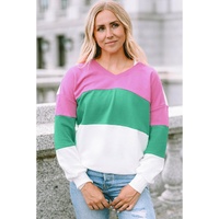 Azura Exchange Color Block Ribbed V-Neck Sweatshirt - S thumbnail