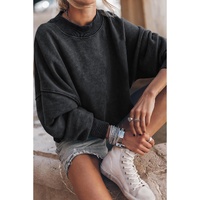 Black Drop Shoulder Crew Neck Pullover Sweatshirt - S thumbnail