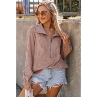 Azura Exchange Half Zip Ribbed Texture Collared Sweatshirt - M thumbnail