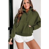 Azura Exchange Ribbed Thumbhole Sleeve Sweatshirt with Stand Collar and Zip Closure - XL thumbnail