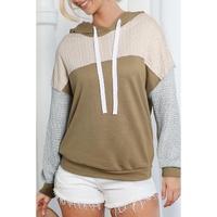 Brown Colorblock Patchwork Pullover Hoodie - L thumbnail