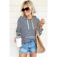 Stripe Kangaroo Pocket Drawstring Hoodie - S thumbnail