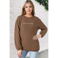Khaki You Are Loved Print Corduroy Sweatshirt - L thumbnail