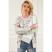 Asymmetrical Leopard Texture Splicing Loose Sweatshirt - S thumbnail