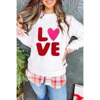 White LOVE Chenille Embroidered Cable Knit Pullover Sweatshirt - 2XL thumbnail