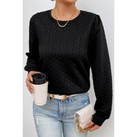 Black Cable Textured Puff Sleeve Sweatshirt - XL thumbnail