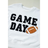 White GAME DAY Graphic Varsity Pullover Sweatshirt - M thumbnail