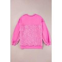 Bonbon Sequin Patchwork High Low Hem Henley Sweatshirt - L thumbnail