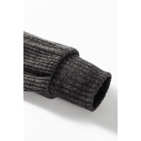 Dark Grey Ribbed Zip Up Front Drawstring Hoodie - L thumbnail