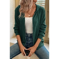 Evergreen Ribbed Zip Up Front Drawstring Hoodie - M thumbnail