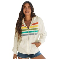 Apricot Colorblock Striped Patchwork Side Pockets Zipper Hoodie - M thumbnail
