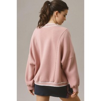Pink Stripe Contrast Trim V Neck Buttoned Front Pocketed Knit Cardigan - L thumbnail