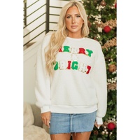 White Christmas MERRY & Bright Chenille Graphic Sherpa Sweatshirt - 2XL thumbnail