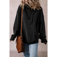 Black Fleece Lined Kangaroo Pocket Drawstring Chunky Hoodie - L thumbnail