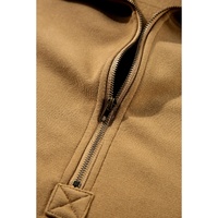 Brown Fleece Lined Half Zipper Kangaroo Pockets Loose Hoodie - M thumbnail