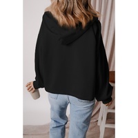 Black Fleece Lined Half Zipper Kangaroo Pockets Loose Hoodie - M thumbnail
