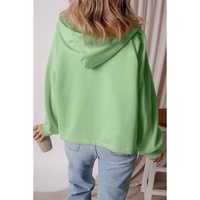 Smoke Green Fleece Lined Half Zipper Kangaroo Pockets Loose Hoodie - 2XL thumbnail