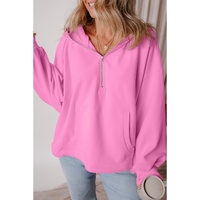 Bonbon Fleece Lined Half Zipper Kangaroo Pockets Loose Hoodie - 2XL thumbnail