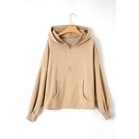 Parchment Fleece Lined Half Zipper Kangaroo Pockets Loose Hoodie - 2XL thumbnail