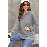 Gray Waffle Knit Fleece Lined High Low Oversized Hoodie - M thumbnail