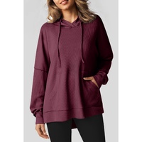 Red Dahlia Waffle Knit Fleece Lined High Low Oversized Hoodie - S thumbnail