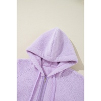Lavendula Zipped Patch Pocket Fuzzy Drawstring Hoodie - L thumbnail