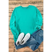 Sea Green Solid Fleece Lined Drop Shoulder High Low Sweatshirt - 2XL thumbnail