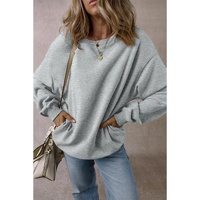Light Grey Solid Loose Crew Neck Fleece Sweatshirt - L thumbnail