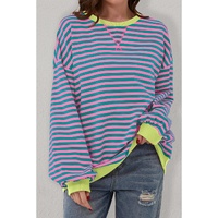 Green Stripe Oversized Contrast Trim Pullover Sweatshirt - XL thumbnail