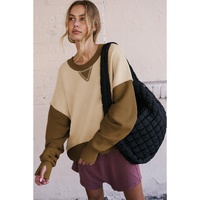Apricot Color Block Thumbhole Sleeve Drop Shoulder Sweatshirt - M thumbnail
