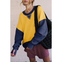 Yellow Color Block Thumbhole Sleeve Drop Shoulder Sweatshirt - XL thumbnail