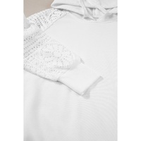 White Lace Patchwork Sleeve Drawstring Hoodie - S thumbnail